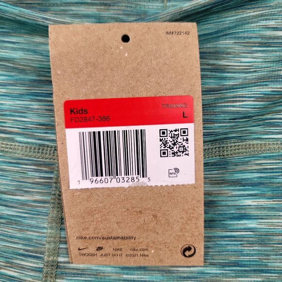 Nike Girls Big Kids Dri-Fit Training Leggings Large Teal Green Tulip Hem - Picture 4 of 11